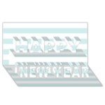 Horizontal Stripes - White and Light Cyan Happy New Year 3D Greeting Card (8x4)
