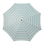Horizontal Stripes - White and Light Cyan Golf Umbrella