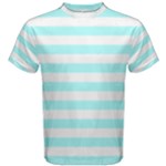 Horizontal Stripes - White and Celeste Cyan Men s Cotton Tee