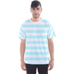 Horizontal Stripes - White and Celeste Cyan Men s Sport Mesh Tee