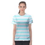 Horizontal Stripes - White and Celeste Cyan Women s Sport Mesh Tee