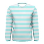 Horizontal Stripes - White and Celeste Cyan Men s Long Sleeve T-shirt