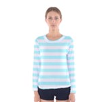 Horizontal Stripes - White and Celeste Cyan Women s Long Sleeve T-shirt