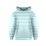 Horizontal Stripes - White and Celeste Cyan Kid s Pullover Hoodie
