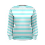 Horizontal Stripes - White and Celeste Cyan Women s Sweatshirt