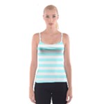Horizontal Stripes - White and Celeste Cyan Spaghetti Strap Top
