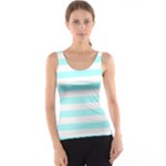 Horizontal Stripes - White and Celeste Cyan Tank Top