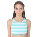 Horizontal Stripes - White and Celeste Cyan Tank Bikini Top