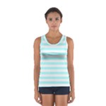 Horizontal Stripes - White and Celeste Cyan Women s Sport Tank Top