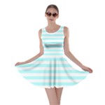 Horizontal Stripes - White and Celeste Cyan Skater Dress