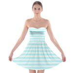 Horizontal Stripes - White and Celeste Cyan Strapless Bra Top Dress