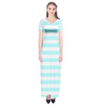 Horizontal Stripes - White and Celeste Cyan Short Sleeve Maxi Dress