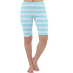 Horizontal Stripes - White and Celeste Cyan Cropped Leggings
