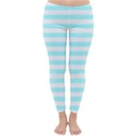 Horizontal Stripes - White and Celeste Cyan Winter Leggings