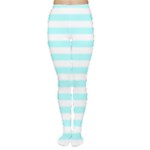 Horizontal Stripes - White and Celeste Cyan Women s Tights