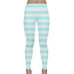Horizontal Stripes - White and Celeste Cyan Yoga Leggings