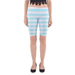 Horizontal Stripes - White and Celeste Cyan Yoga Cropped Leggings