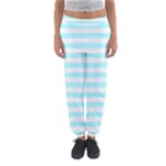 Horizontal Stripes - White and Celeste Cyan Women s Jogger Sweatpants