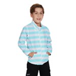 Horizontal Stripes - White and Celeste Cyan Wind Breaker (Kids)