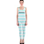 Horizontal Stripes - White and Celeste Cyan OnePiece Catsuit