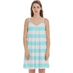 Horizontal Stripes - White and Celeste Cyan Women s Reversible Sports Bra with Border