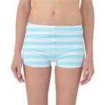 Horizontal Stripes - White and Celeste Cyan Reversible Boyleg Bikini Bottoms