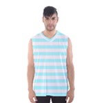 Horizontal Stripes - White and Celeste Cyan Men s Basketball Tank Top