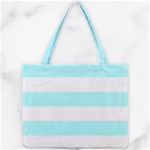 Horizontal Stripes - White and Celeste Cyan Mini Tote Bag