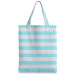 Horizontal Stripes - White and Celeste Cyan Zipper Classic Tote Bag