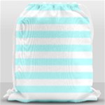 Horizontal Stripes - White and Celeste Cyan Drawstring Bag (Large)