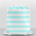 Horizontal Stripes - White and Celeste Cyan Drawstring Bag (Small)