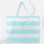 Horizontal Stripes - White and Celeste Cyan Zipper Large Tote Bag