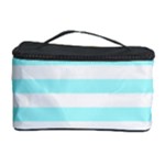 Horizontal Stripes - White and Celeste Cyan Cosmetic Storage Case
