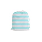 Horizontal Stripes - White and Celeste Cyan Drawstring Pouch (S)