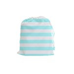 Horizontal Stripes - White and Celeste Cyan Drawstring Pouch (M)