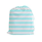 Horizontal Stripes - White and Celeste Cyan Drawstring Pouch (XL)