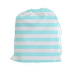 Horizontal Stripes - White and Celeste Cyan Drawstring Pouch (XXl)