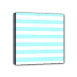 Horizontal Stripes - White and Celeste Cyan Mini Canvas 4  x 4  (Stretched)