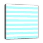Horizontal Stripes - White and Celeste Cyan Mini Canvas 8  x 8  (Stretched)