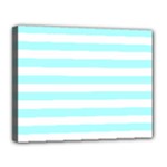 Horizontal Stripes - White and Celeste Cyan Canvas 14  x 11  (Stretched)