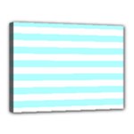 Horizontal Stripes - White and Celeste Cyan Canvas 16  x 12  (Stretched)
