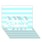 Horizontal Stripes - White and Celeste Cyan GIRL 3D Greeting Card (7x5)