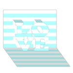Horizontal Stripes - White and Celeste Cyan LOVE 3D Greeting Card (7x5)