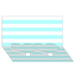 Horizontal Stripes - White and Celeste Cyan Twin Heart Bottom 3D Greeting Card (8x4)