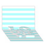 Horizontal Stripes - White and Celeste Cyan LOVE Bottom 3D Greeting Card (7x5)