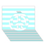 Horizontal Stripes - White and Celeste Cyan Peace Sign 3D Greeting Card (7x5)