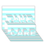 Horizontal Stripes - White and Celeste Cyan TAKE CARE 3D Greeting Card (7x5)