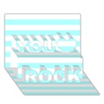 Horizontal Stripes - White and Celeste Cyan You Rock 3D Greeting Card (7x5)