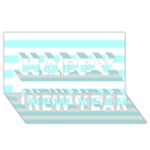 Horizontal Stripes - White and Celeste Cyan Happy New Year 3D Greeting Card (8x4)