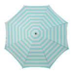 Horizontal Stripes - White and Celeste Cyan Golf Umbrella